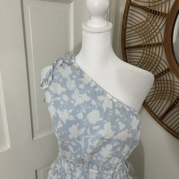 One Shoulder Midi Dress Cotton Garden Beachy Lt Blue Coastal Free Assembly Sz M - Picture 4 of 6